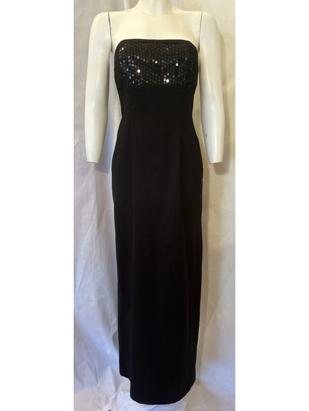 VTG 90s Prom Zum Zum Black Sequin Strapless Hoco Formal Maxi Dress SZ 9/10